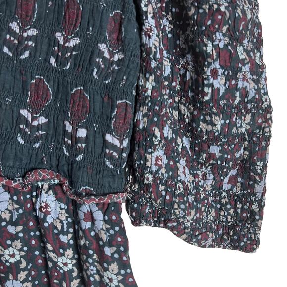 Sea Nadine Navy Blue Border Print Puff Sleeve Ruffled V-Neck Maxi Dress Size 14 - Picture 8 of 16